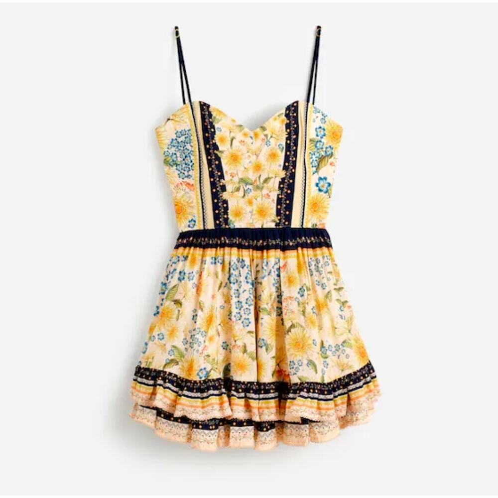 Agua Bendita Isadora Mini Dress womens Large New Yellow Blue Floral Cottagecore